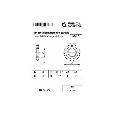 SONSTIGE DIN 1804 Nutmuttern Feingewinde M 42 X 1,5, A2 Blank, Ungehärtet Und Ungeschliffen 2 SONSTIGE DIN 1804 Nutmuttern Feingewinde M 42 X 1,5, A2 Blank, Ungehärtet Und Ungeschliffen - Image 2